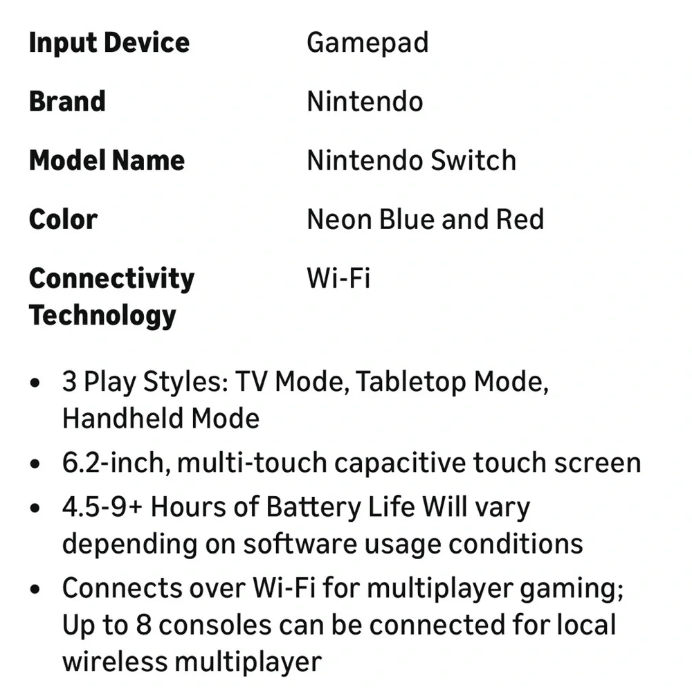 Complete Nintendo Switch system with Red and Blue Joy-Con Controllers